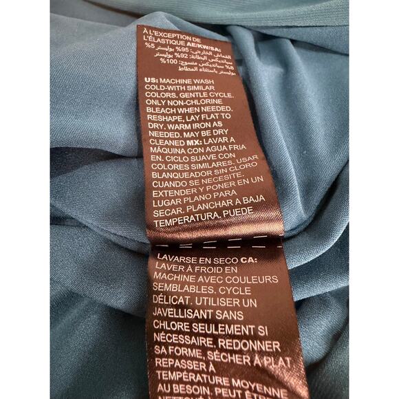 WHBM Teal Tie Front Sleeveless Blouse Ruched Side Polished Stretch Knit Sz M NEW - Picture 7 of 8